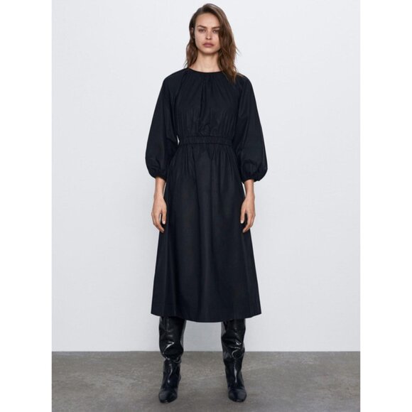 Zara Dresses & Skirts - NWOT ZARA BLACK L/S BACK CUT OUT POPLIN DRESS, SIZE: XS